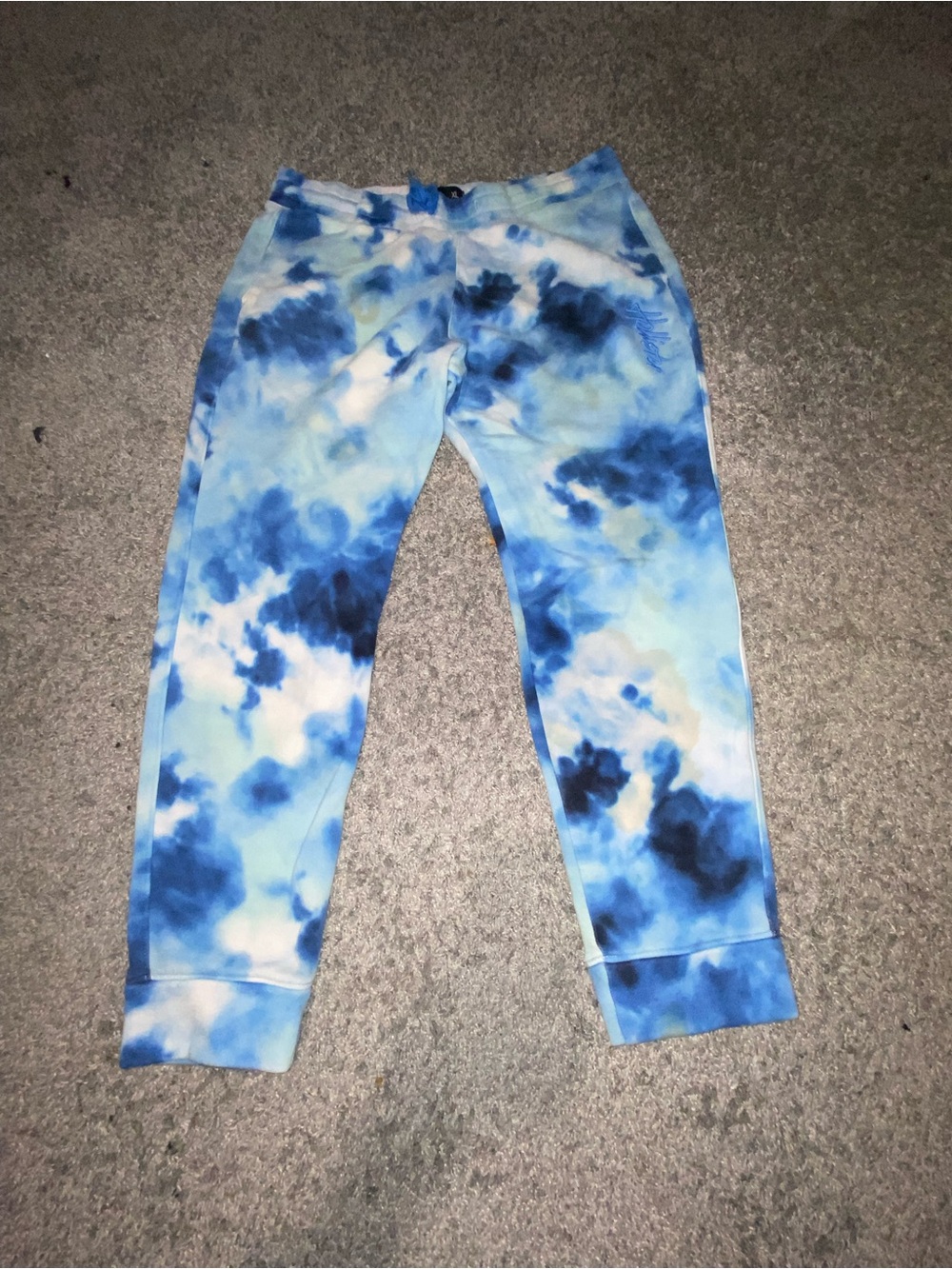 Hollister Blue and White Tie-Dye Sweatpants